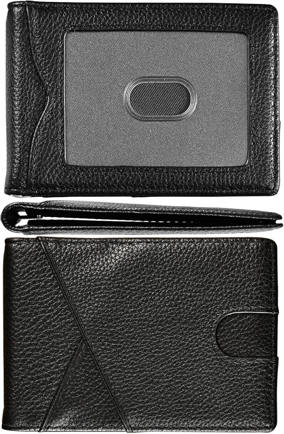 kinzd Slim Wallet with Money Clip RFID Blocking Minimalist Bifold Wallet for Men Genuine Leather Front Pocket Card Holder