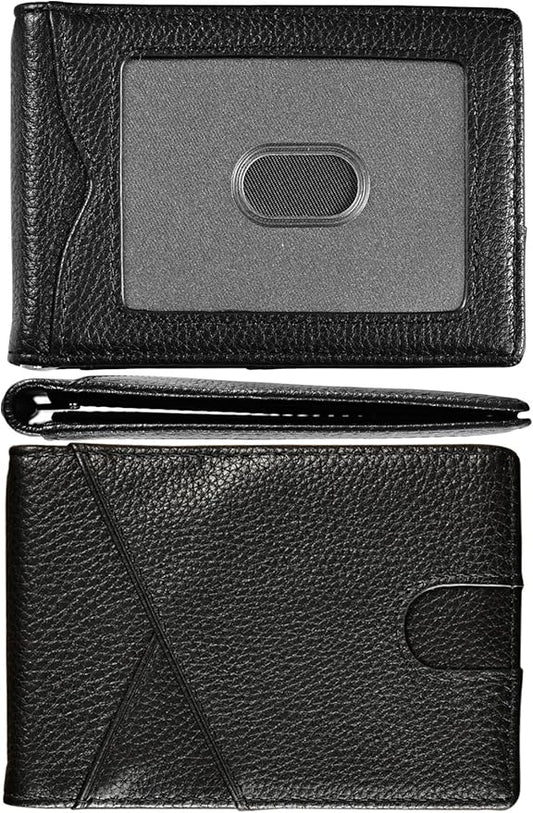 kinzd Slim Wallet with Money Clip RFID Blocking Minimalist Bifold Wallet for Men Genuine Leather Front Pocket Card Holder