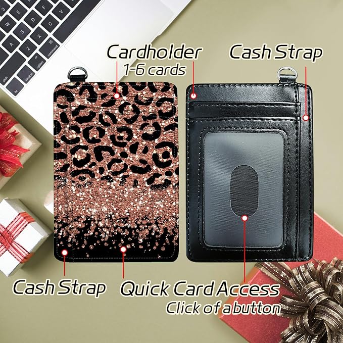 Small Travel Wallets, Leopard Glitter Slim Minimalist Front Pocket Wallet with Wristlet, RFID Blocking PU Leather Credit Card Holder with ID Window Change Purse for Men Women