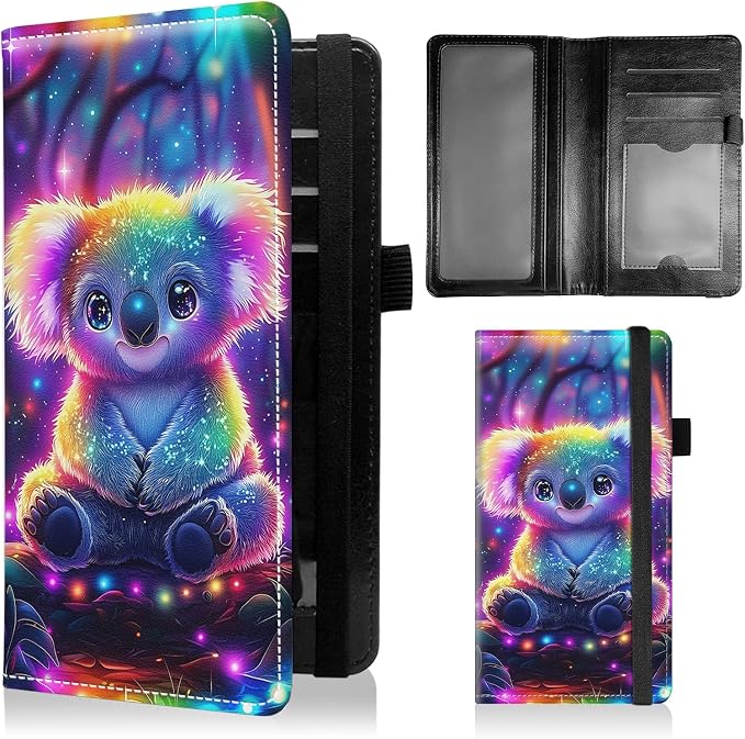 Check Book Cover for Personal Checkbook with Duplicate Checks for Women's & Men PU Leather Wallets Check Book Holder with Pen Card Slots Elastic Strap,Cute Colorful Koala