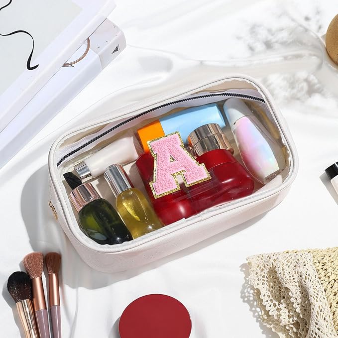 YOOLIFE Initial Birthday Gifts for Girls Kids Toiletry Bag Clear Makeup Bag Preppy Cosmetic Bag Birthday Gifts for 7 8 9 10 11 12 13 Year Old Girls Swim Gifts For Girls Graduation Gifts White S