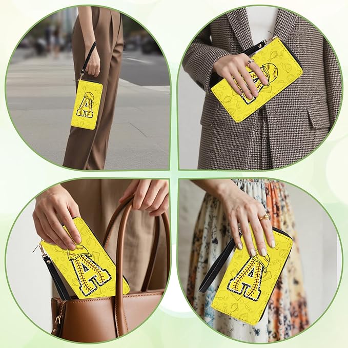 Softball Lovers Gift Womens Wallet - Small Slim PU Leather Letter A Wallet for Women with Zipper Purse, Credit Card Holder Wallets, Wristlet Wallets for Girls Women Player Coach (Letter A Gifts)