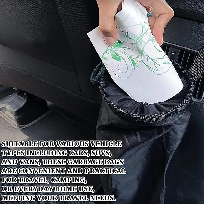 Hanging Car Trash Bag, Waterproof Washable Foldable Garbage Can with Elastic Opening & Sticky Strap, Trash Bag for Car,Detachable Seat Back Organizer for Car Home Outdoor Travel