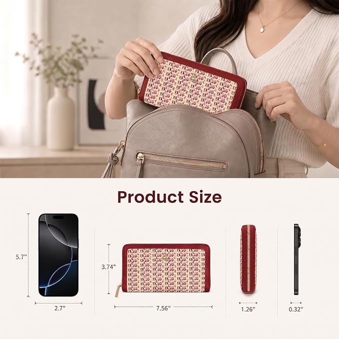 Clutch Wallet For Women, Leather RFID Blocking Wallet Women Large Capacity Credit Card Holder, Womens Billfolds and Wallets Gifts for Women Birthday, Ladies Wallet with Phone Holder, Zip Around