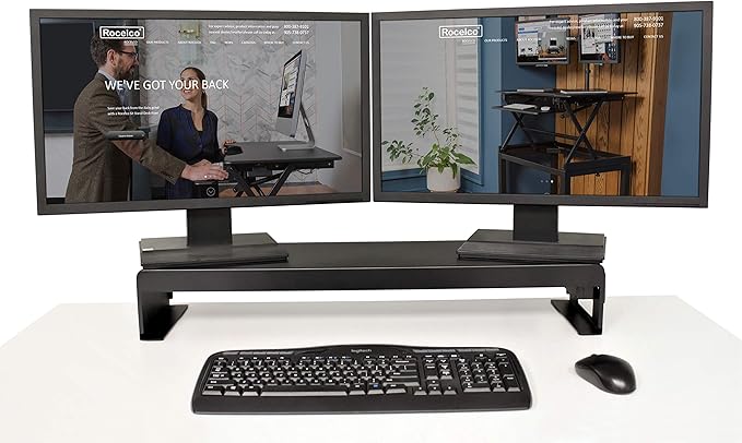 Rocelco 30" Premium Dual Monitor Stand with AC Power Supply & USB 2.0 Charging | Metal Laptop TV PC Riser Shelf with Keyboard Mouse Storage and Cable Management | Black (R DMS)