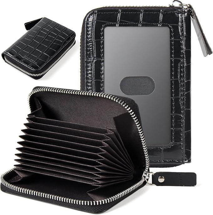 EcoVision Credit Card Holder RFID Card Case Wallet, Small Accordion Zipper Card Case Holder, Card Organizer Case for Women Men