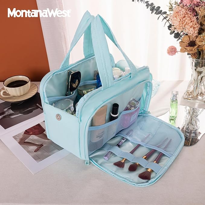 Montana West Travel Toiletry Bag for Women, Large Capacity Makeup Organizer, Lightweight Puffy Cosmetic Bag with Waterproof Lining, Front & Back Zipper Pockets, Travel Essentials Bag
