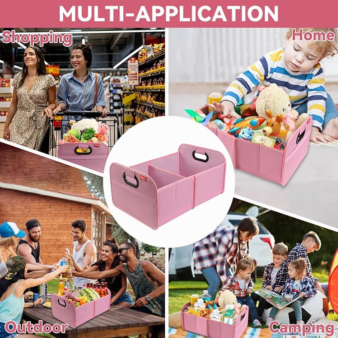 Trunk Organizer-35L Oxford Folding Car Organizer,Sturdy Car Organizer with Collapsible Multi-Compartment for SUVs and Sedans (Pink)