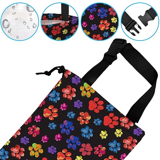Car Trash Bag Rainbow Animal Paw Print Car Garbage Bag Hanging Car Trash Can for Back Seat with Drawstring