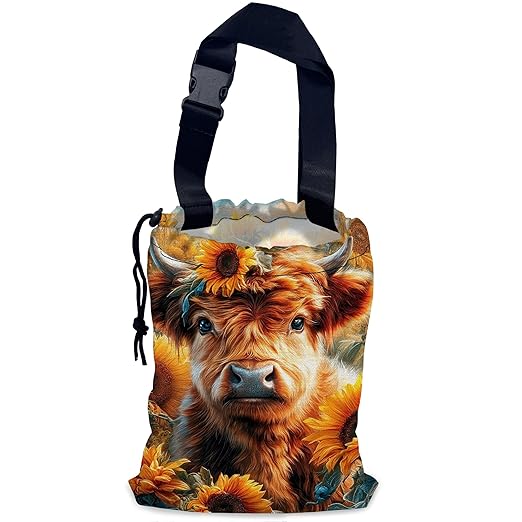 Car Trash Bag Hanging Highland Cow and Sunflowers Car Trash Can for Back Seat Waterproof Car Garbage Can with Adjustable Straps and Drawstring for Car Accessories Vehicle Travelling Camping
