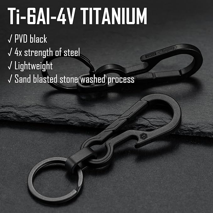 KeyUnity KM01 Titanium EDC Keychain Clip with Bottle Opener, Quick Release Carabiner Key Ring Holder for Men