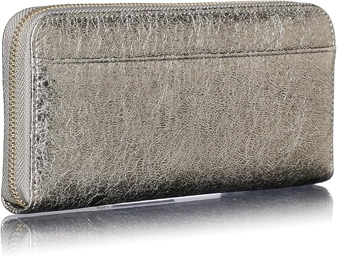 VOICE Align type Long wallet Leather made by NEW LIFE in Italy Cowhide ART.Chic Women's Elegant and easy to use Vertical card case In gift box (Silver)