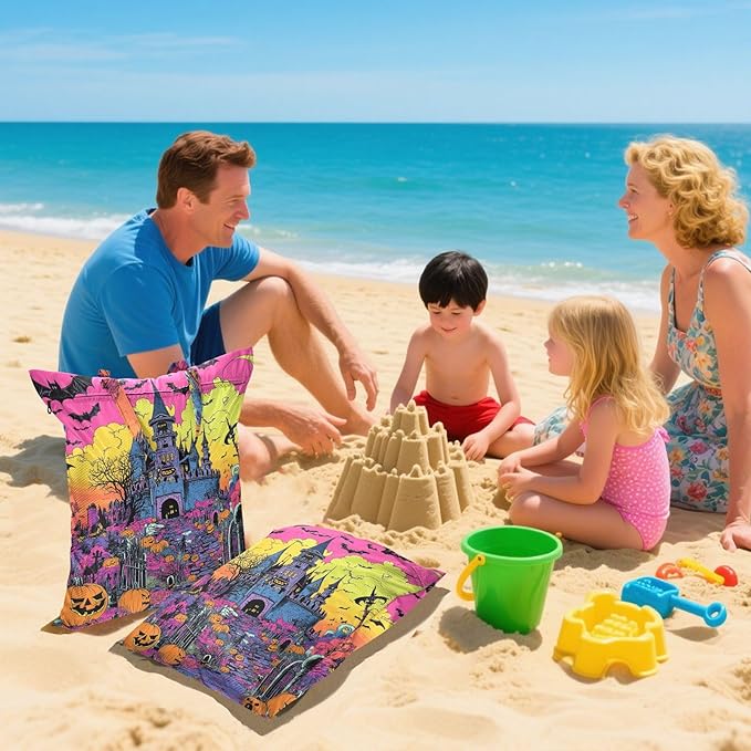 Travel Laundry Bags 2 PC Wet Dry Bag with Handle Dirty Clothes Organizer for Swimsuits Beach Camping Waterproof Washable Halloween Castle Bats Pumpkins Pink (1)
