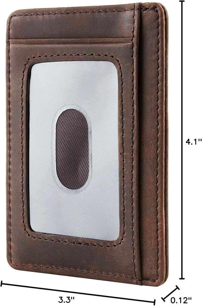 Travelambo 100% Genuine Leather Wallet for Men and Women, Slim Minimalist RFID Blocking Front Pocket Credit Card Holder with Gift Box