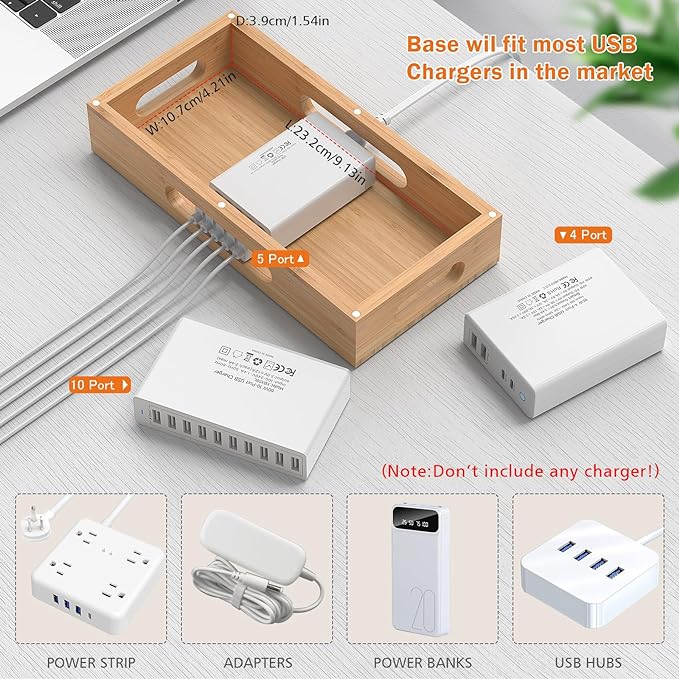 Pezin & Hulin Bamboo Charging Station Organizer for Multiple Devices & Wood Desktop Docking Charging Stand Such As Cell Phone, Tablets, Phone Case and Watch Stand(No USB Charger)