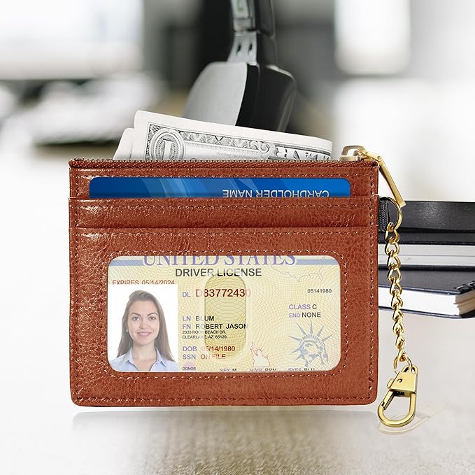 SEAVILIA Card Holder Keychain Wallet for Women with ID Window RFID Coin Purse Bee Gifts Slim Minimalist Small Wallet