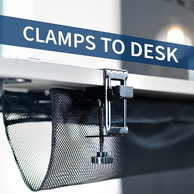 VIVO No Drill Clamp-on 44 inch Mesh Net Under Desk Cable Management Wire Organizer, Adjustable Home Office Standing Desk Cord Storage Sleeve, Black, DESK-AC44MH
