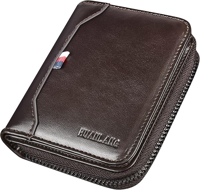 HUANLANG Mens Wallet RFID Blocking Multi Card Holder Wallets for Men Bifold Wallet with Zipper Small Men's Leather Wallet