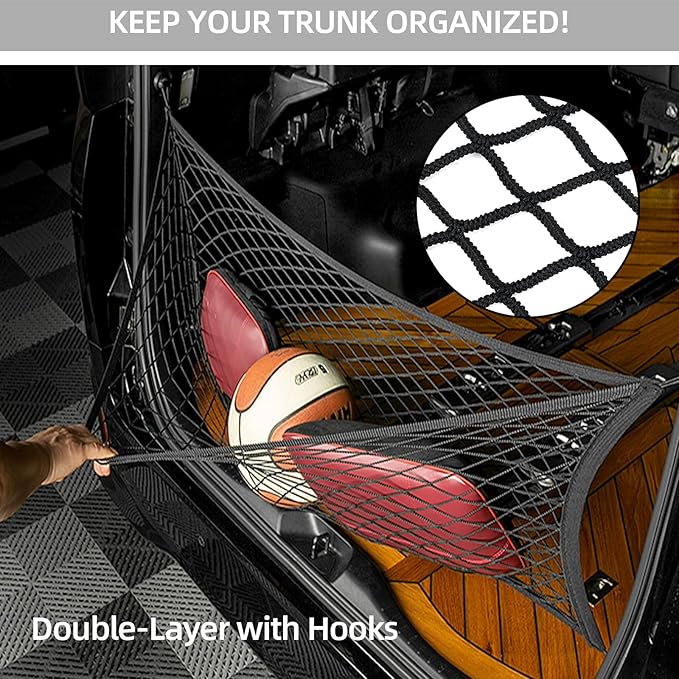 Double-Layer Trunk Cargo Elastic Net for SUV, 35"x11" Stretch to 65"x25" for Car Organizer Heavy Duty with Hooks