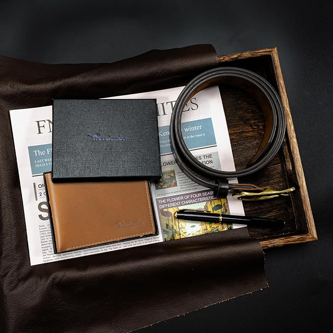 Travelambo Genuine Leather Wallet for Men with Gift Box - Handmade Bifold Stylish - Mens Wallets Rfid Blocking with 2 ID Windows