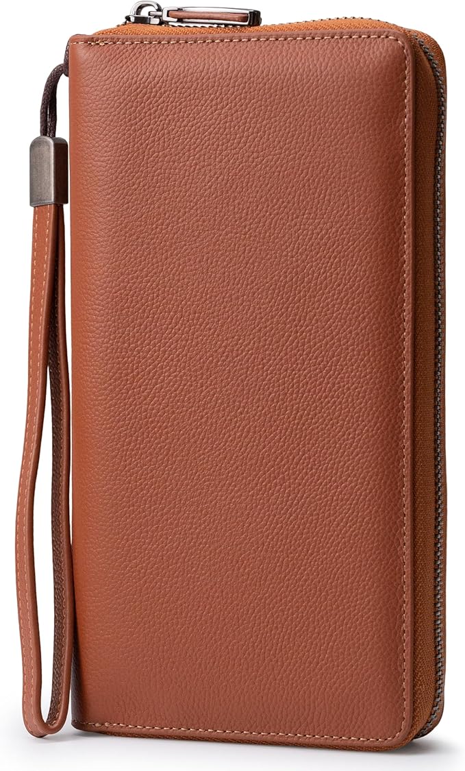 Bveyzi Women RFID Blocking Wallet Leather Zip Around Phone Clutch Large Capacity Ladies Travel Purse Wristlet | RFID Blocking, Zip Around, Large Capacity