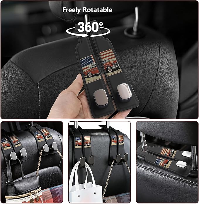 Car Seat Headrest Hooks, Universal Car Vehicle Back Seat Headrest Hook, Leather Car Purse Hanger Holder for Bags, Coats, Umbrellas