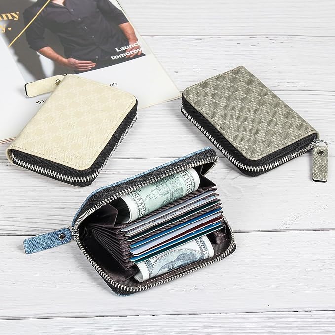 EcoVision Credit Card Holder RFID Card Case Wallet, Small Accordion Zipper Card Case Holder, Card Organizer Case for Women Men