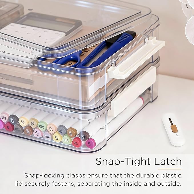 Citylife 2 PCS 6 Qt Plastic Storage Bins with Lids and Latches, Portable Stackable Storage Bins, Clear Plastic File Box for Organizing A4 Paper, Letters, Documents, Art Supplies, and Crafts