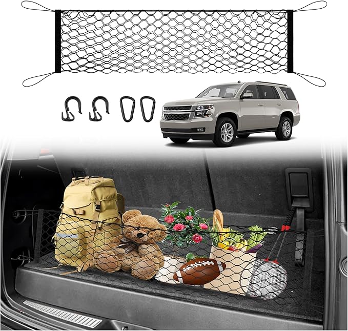 Karltys Cargo Net for Chevy Tahoe/Suburban/GMC Yukon 2015-2020 Envelope Style | Elastic Mesh Net | Heavy Duty | Metal Hooks | Chevrolet Tahoe Trunk Net Accessories