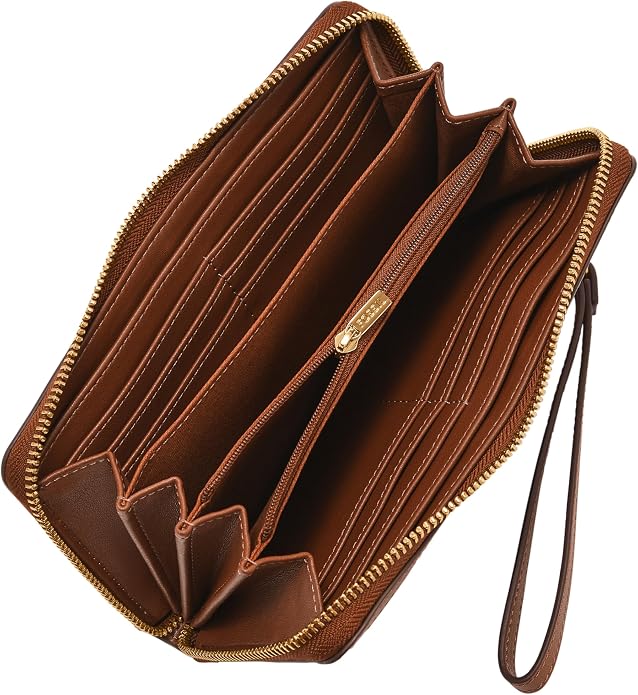 Fossil Women's Logan Leather RFID-Blocking Zip Around Clutch Wallet with Wristlet Strap for Women