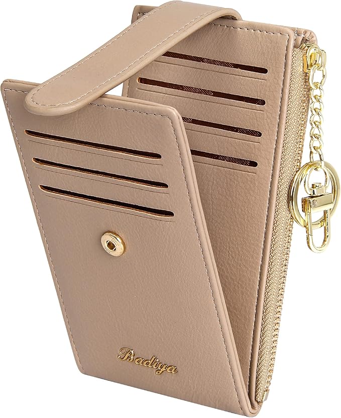 Badiya Slim Women Wallet RFID Blocking Bifold Compact 9 Card Slots Holder Wallets Soft Leather with Zipper Coin Pocket 2 ID Window