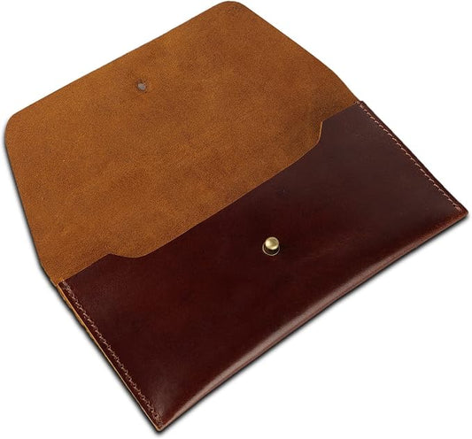 Leather Currency Pouch | Handmade Money Wallet | Large Flap Continental Wallet | Cash Organizer for Men & Women | Travel Currency Bag | Full Grain Leather Utility Pouch – Dark Wine