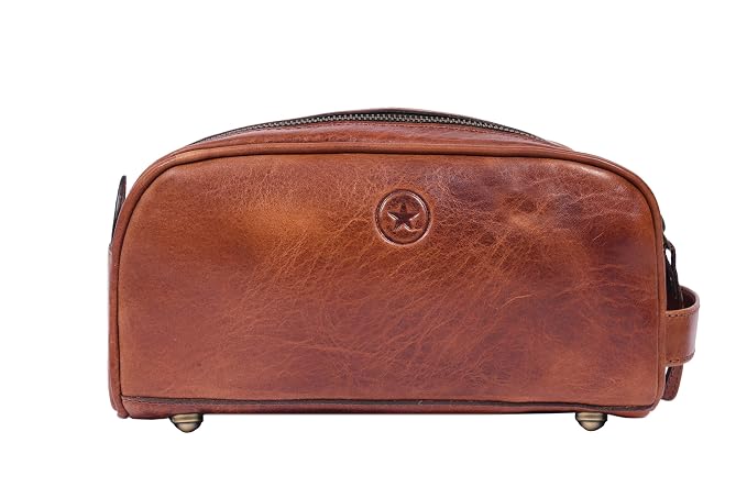 Leather Toiletry Bag for Men | Grooming Travel Kit | With Waterproof Lining | By Aaron Leather Goods
