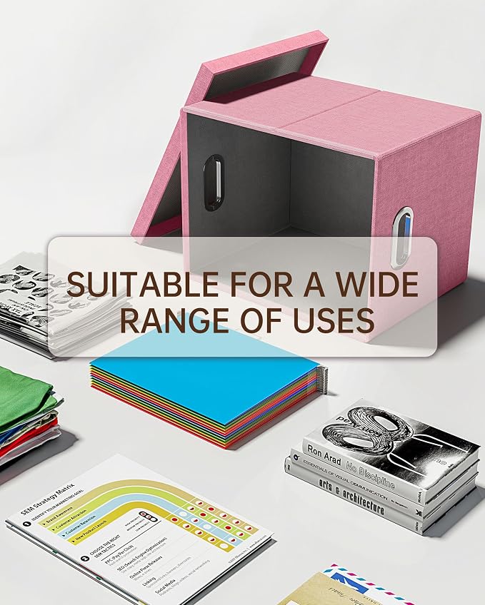 Oterri File Organizer, File Box, File Cabinet for Letter File Folder Storage, Portable Storage Bins with Lids for Office/Decor/Home, 1 Pack, New-pink-Box only