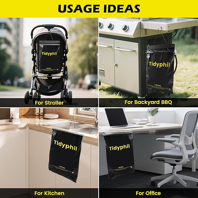 50 PCS Disposable Car Trash Bags Hanging, Leak-proof, Odor Seal. 2 Gallon Car Garbage Bags, Big Capacity. Independent of Car Trash Can, Easy Stick-On Car trash Bin for Car, SUV, Truck, Stroller. Black