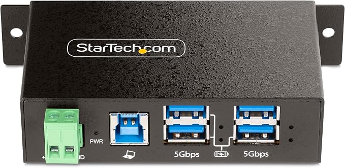 StarTech.com 4-Port Managed USB Hub with 4X USB-A, Heavy Duty with Metal Industrial Housing, ESD & Surge Protection, Wall/Desk/Din-Rail Mountable, USB 3.0/3.1/3.2 Gen 1 5Gbps, TAA
