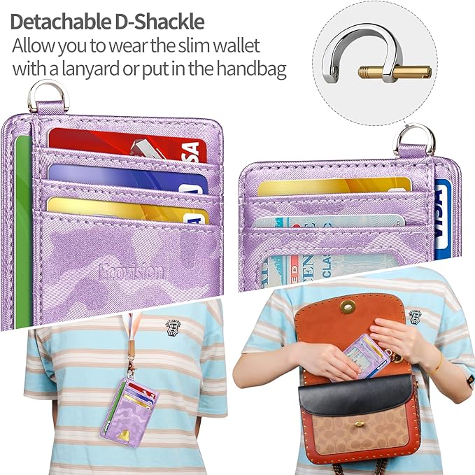 EcoVision Slim Minimalist Front Pocket Wallet, RFID Blocking Credit Card Holder Wallet with Detachable D-Shackle for Men Women