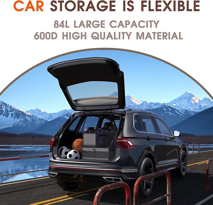 SugarFox Car Trunk Organizer SUV, 84L SUV Trunk Organizer – Waterproof Foldable Modular Trunk Organizer with Mesh Pockets, Non-Slip Base, Gray - M313