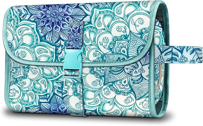 Fintie Portable Toiletry Cosmetic Travel Bag, Large Water Resistant Hanging Makeup Organizer Storage Pouch Case for Women Girls (Emerald Illusions)