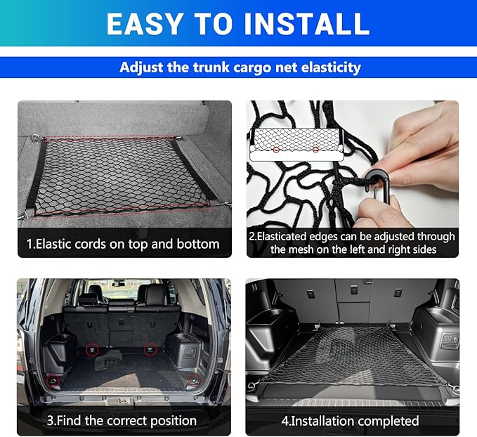 Trunk Cargo Net Fits for 2010-2024 Toyota 4Runner Trunk Organizer Floor Flat String Bag Cargo Storage Pocket Compatible with 4Runner 5-Seat 2nd Row Accessories Elastic Stretchable Net