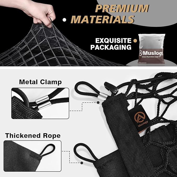 Muslogy Truck Bed Cargo Net Trunk Netting Compatible with 2023-2025 2026 Honda CR-V Accessories, Pickup Cargo Organizer SUV Sedan Storage Net w/Heavy Duty Carabiners