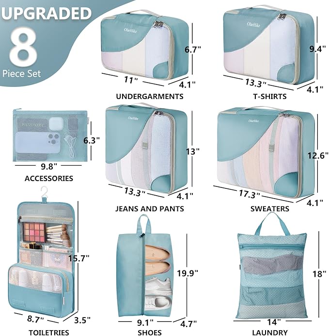 8 Set Packing Cubes for Travel, Gifts for Women Mom,Anti-Tearing Suitcase Organizer,OlarHike Vacation Essentials & Accessories for Cruise Ship