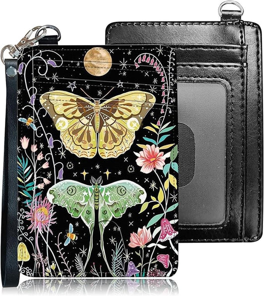 Slim RFID Blocking Card Holder Wallet with Wrist Strap - Minimalist Front Pocket Wallet, Colored moth Design, PU Leathe, for Men & Women, Ideal for Travel & Gifts