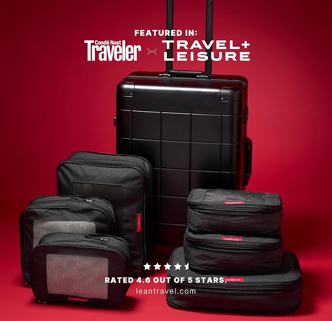 LeanTravel Premium Compression Packing Cubes for Travel - Suitcase Organizer Bags with Double Zipper & Breathable Mesh Panel - Space Saving Carry On Luggage Essentials (6-Pack Black)