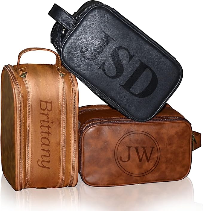Personalized Leather Toiletry Bag for Men, Large Capacity Toiletry Travel Bag, PU Leather Waterproof Shaving Bag, Travel Essentials Customized Gifts for Husband, Groomsmen, Father's Day