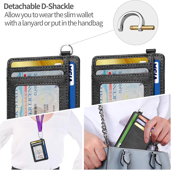 EcoVision Slim Minimalist Front Pocket Wallet, RFID Blocking Credit Card Holder Wallet with Detachable D-Shackle for Men Women