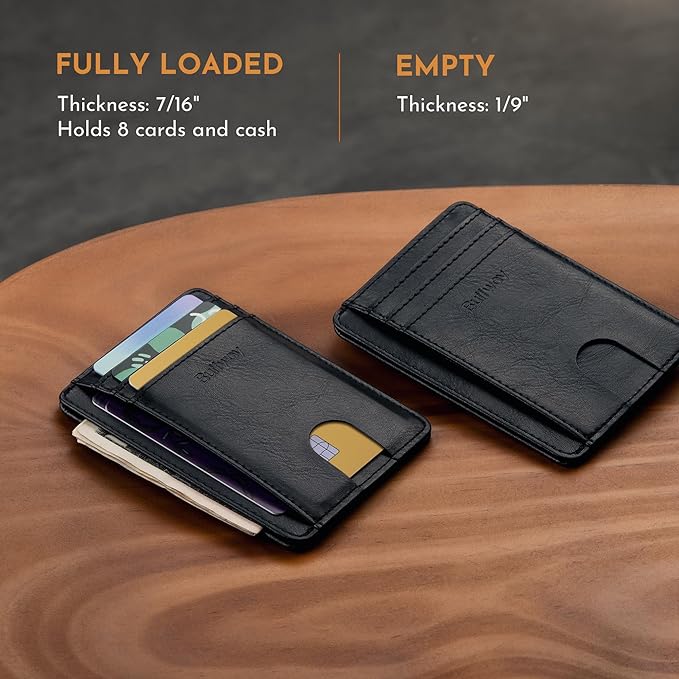 Buffway Slim Minimalist Front Pocket RFID Blocking Leather Wallets for Men and Women - Slate Black | Slim, Minimalist, Front Pocket, RFID Blocking