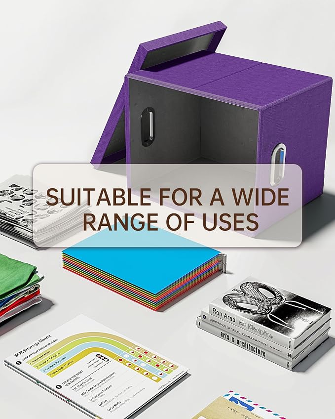 Oterri 2 Pack File Storage Organizer, Filing Box, Portable File Box with Lid, Fit for Letter/Legal File Folder Storage, Document Organizer, Purple