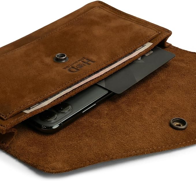 Hide & Drink, Full Grain Leather Large Female Wallet, Travel Organizer for Women, Vintage Money and Card Holder, Handmade, Swayze Suede
