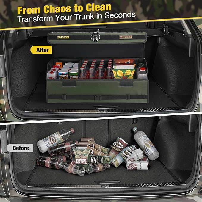 Fyzeoty Car Organizers and Storage - Trunk Organizer for Suv Car,Car Trunk Oxford Fabric Storage Box,Extra Large,Customizable Tactical Lid,Collapsible and Adjustable Tactical-Green